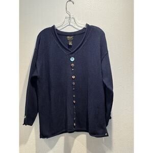 PURE Handknit Sweater Size Large Navy Blue Long Sleeve Coastal Nautical Beach